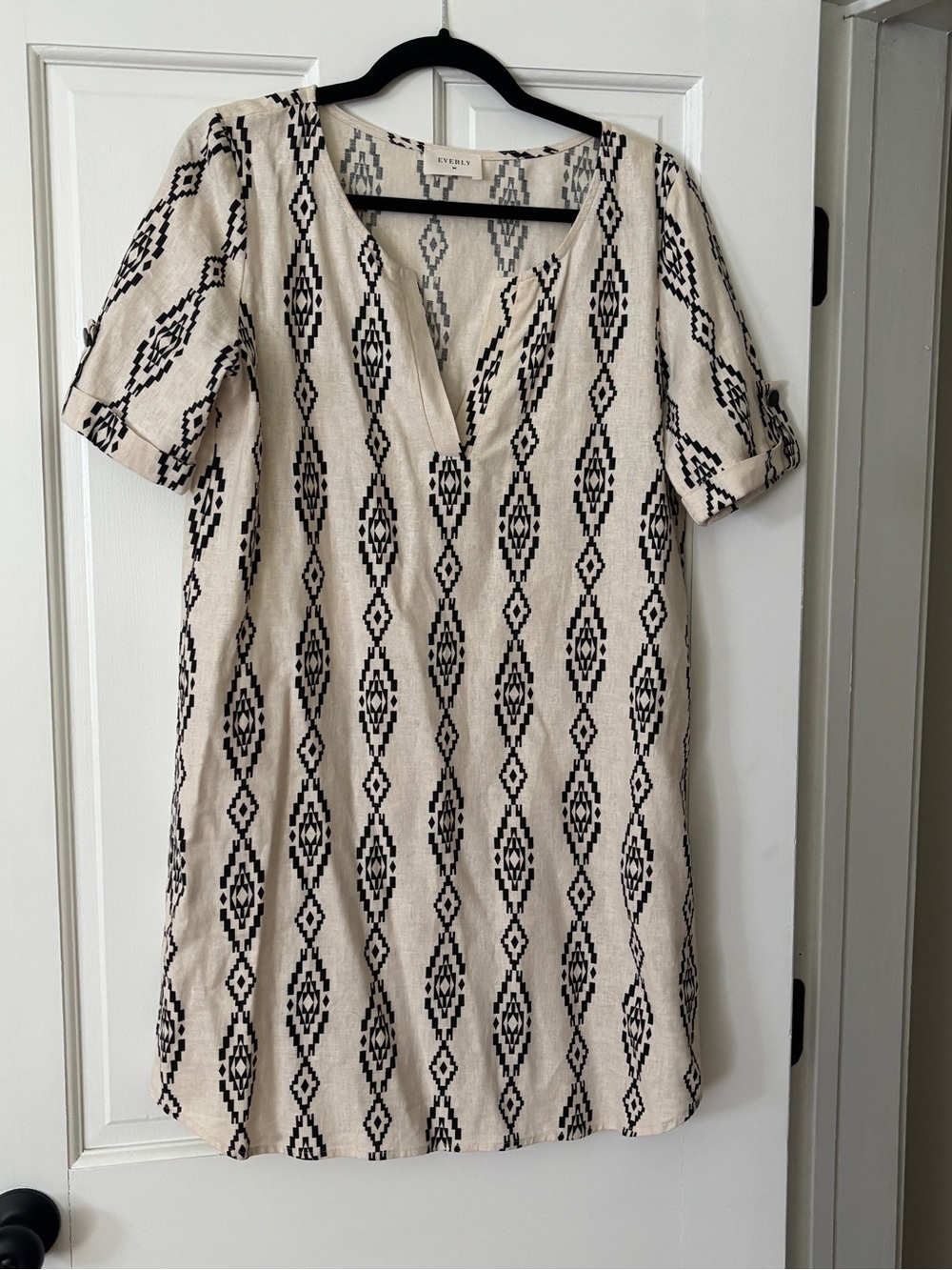 Everly Cream Dress with Black Geometric Print